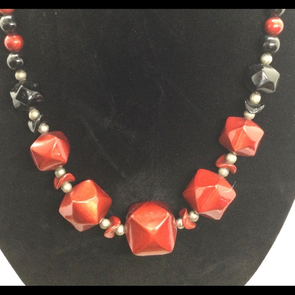 Vintage Metal Red Black Silver Tone OOAK Choker - Picture 2 of 11